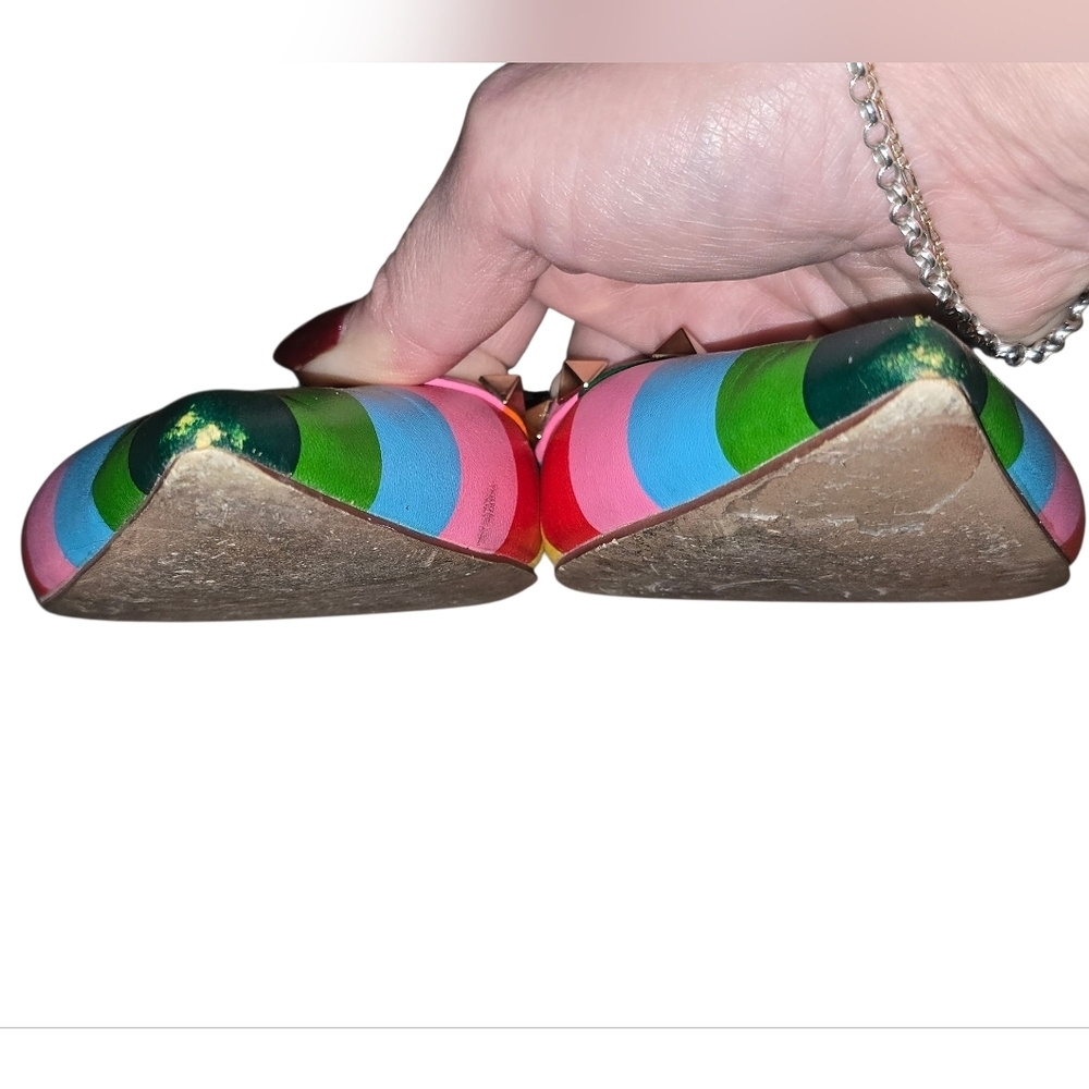 Valentino Garavani Rainbow Chevron Rock-Studded Pointy Flats Size 40 9 - Picture 6 of 11